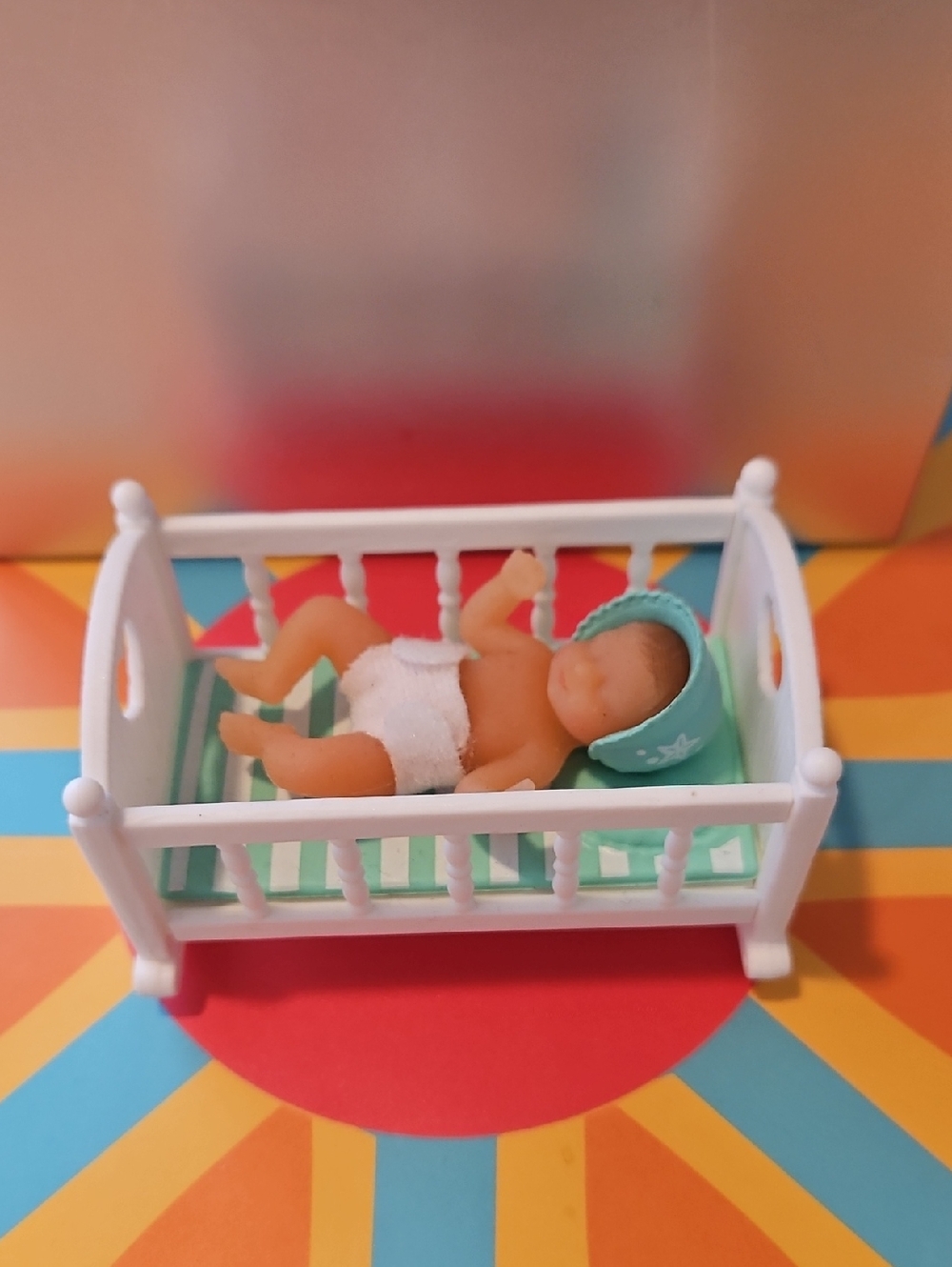 Zuru Mini Baby Doll in White Crib with Mint Bedding - Picture 2 of 7